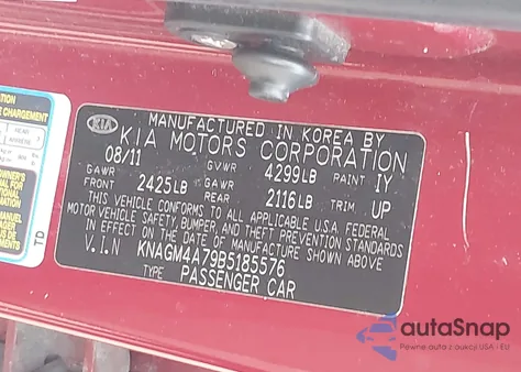 2011 Kia Optima Lx z USA, uszkodzony, nr VIN KNAGM4A79B5185576